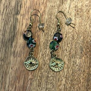 Beaded Eye Dangly Earrings
